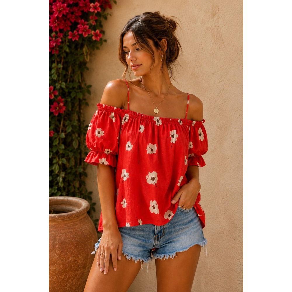 Universal Thread Red Floral Off-Shoulder Blouse